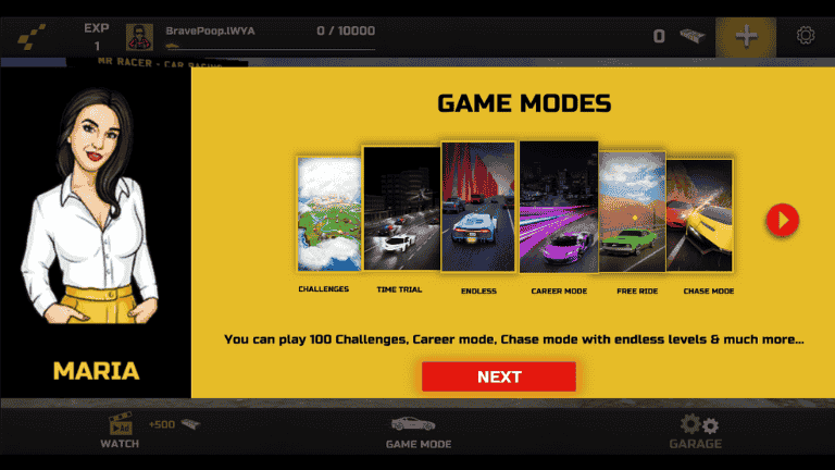 Customization options for cars in Mr. Racer